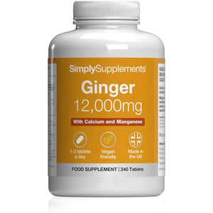 Ginger Tablets | Supports Joints, Bones & Energy | with Added Calcium & Manganese | 240 High-Strength Tablets = 4 Months’ Supply | Joint and Digestive Support | Gmp-Certified & Uk-Made