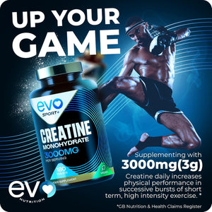 EVO NUTRITION Creatine Monohydrate Tablets 3000Mg - 180 Creatine Tablets | Unflavoured Gym Supplement & Powder Alternative for Men & Women | Muscle Mass & Exercise Recovery | Vegan, Keto & Made in UK