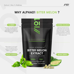 Bitter Melon Extract 16,500Mg (Karela) – 60 Vegan Capsules (2 Months Supply) – Resealable and Recyclable Pouch by Alpha01 (Natural)