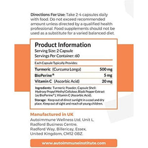Advanced Turmeric. High Strength Turmeric Capsules Supplement with Black Pepper Extract (Bioperine) for 20 Times Improved Absorption. Made in UK. High Levels Curcumin. 120 Veg Capsules.