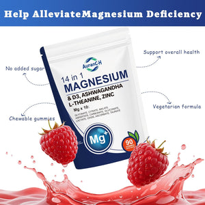 90 Count Magnesium Glycinate & Citrate Gummies – 14 in 1 Magnesium & D3, Ashwagandha L-Theanine, Zinc – Cortisol Supplements for Women – Sugar-Free Vegan Non-Gmo