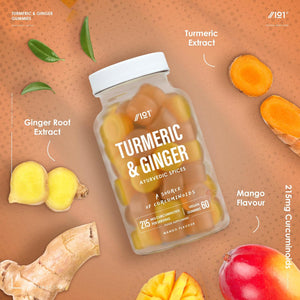 Turmeric Gummies with Ginger – 95% Curcuminoids – High Strength Curcumin Supplement – 60 Vegan Gummies – Natural Mango Flavour - Tablet Alternative by Alpha01