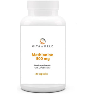 Vita World Methionine 500 Mg L 120 Capsules L 1000 Mg L-Methionine per Dose L Vegan L Amino Acid