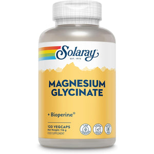 Solaray - Magnesium Glycinate 3180Mg - 120 Vegan Capsules - High Strength Mag Bisglycinate Supplement - with Added Bioperine Black Pepper for Gentle Digestion - Lab Verified