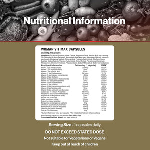 Vit Direct - Woman VIT Max Capsules - 30 Capsules - with Vitamin C, Iron, Biotin, Zinc, Vitamin B6 & B12 - Contains 26 Vitamins & Minerals - Womens Multivitamins - Complete Nutritional Support
