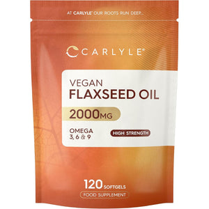 Flaxseed Oil Capsules 2000Mg | 120 Vegan Softgels | High Strength Supplement with Omega 3 6 & 9 | Cold Pressed | by Carlyle