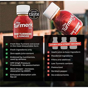 The Turmeric Co Ginger Shots - 28X60Ml Fresh & Raw Pressed Ingredients Turmeric and Ginger Immune System Booster Shots, Natural Energy Drink, No Added Sugars, Created by a Premier League Footballer