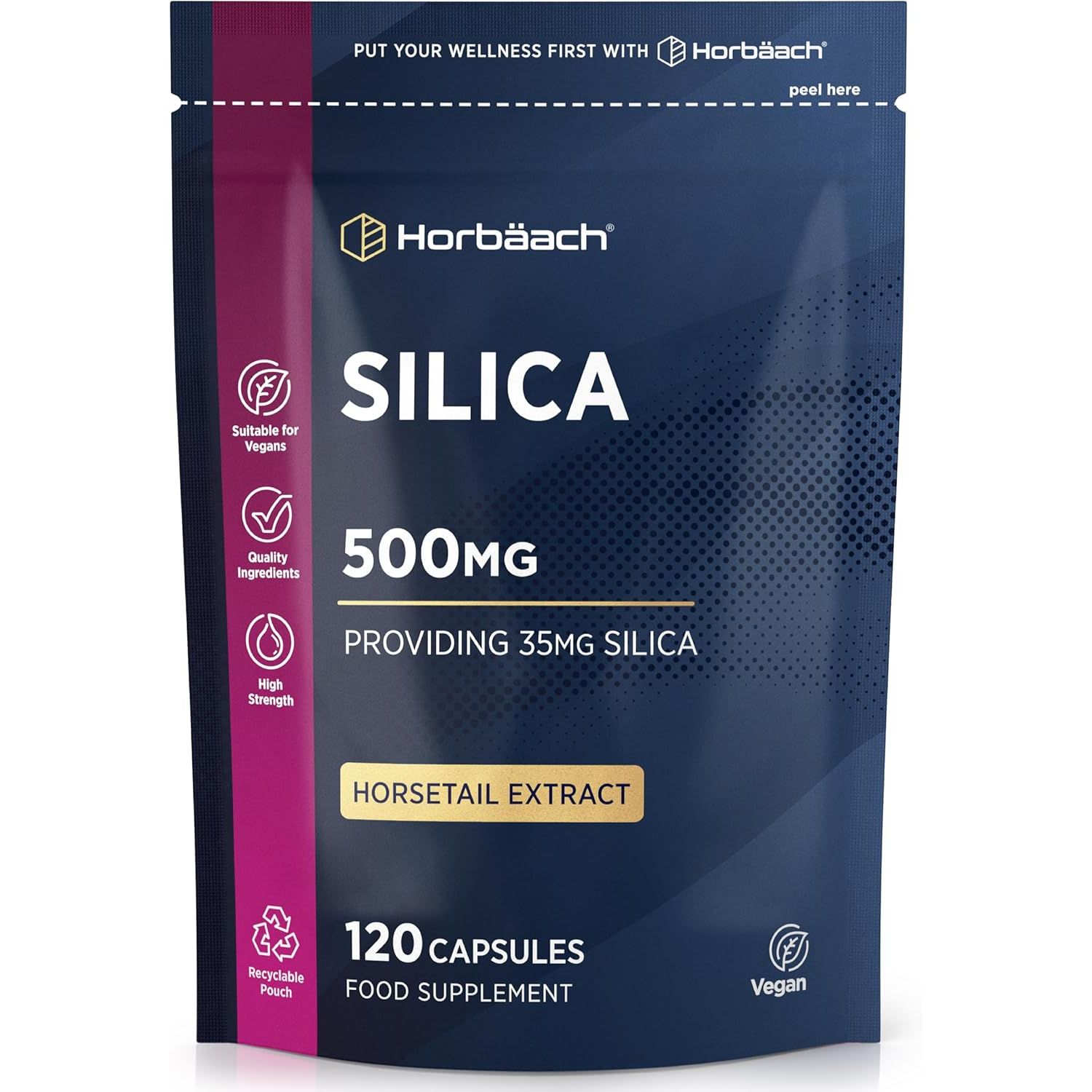 Silica Supplement 500Mg | High Strength Silica from Horsetail Extract | 120 Powder Capsules | Vegan | 4 Month Supply | by Horbaach