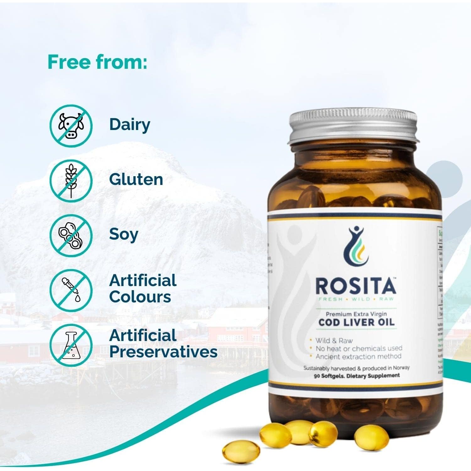 Rosita Real Foods Extra Virgin Cod Liver Oil (EVCLO) Softgels - 90 Softgels, 0.21 Kilograms