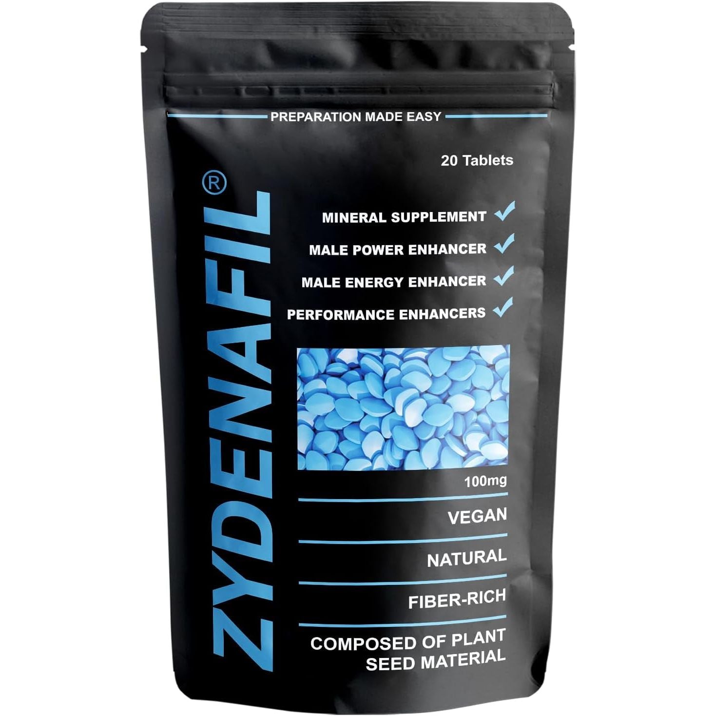 Blue Pills High-Dose Tablets for Men: 20 Count. Natural Active Ingredients. Enhanced Strength Herbal Supplement