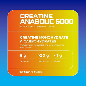 USN Creatine Anabolic 5000 – All-In-One Muscle Growth & Recovery Powder, 5000Mg Creatine Monohydrate + 3000Mg Bcaas, Low Sugar, Orange Flavour, 900G (30 Servings) - New Formula