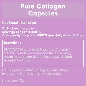 Proto-Col Pure Collagen Supplement - Clinically Proven Premium Verisol Bioactive Collagen, to Reduce Wrinkles, and Support Hair, Skin and Joint Health. (120 Capsules X 2500Mg).