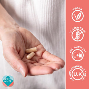 Health & Her Premenstrual Supplements for Women - with Ashwagandha, Flaxseed and Ginger Root - 1 Month Supply, 60 Capsules - Vegan & Gluten Free