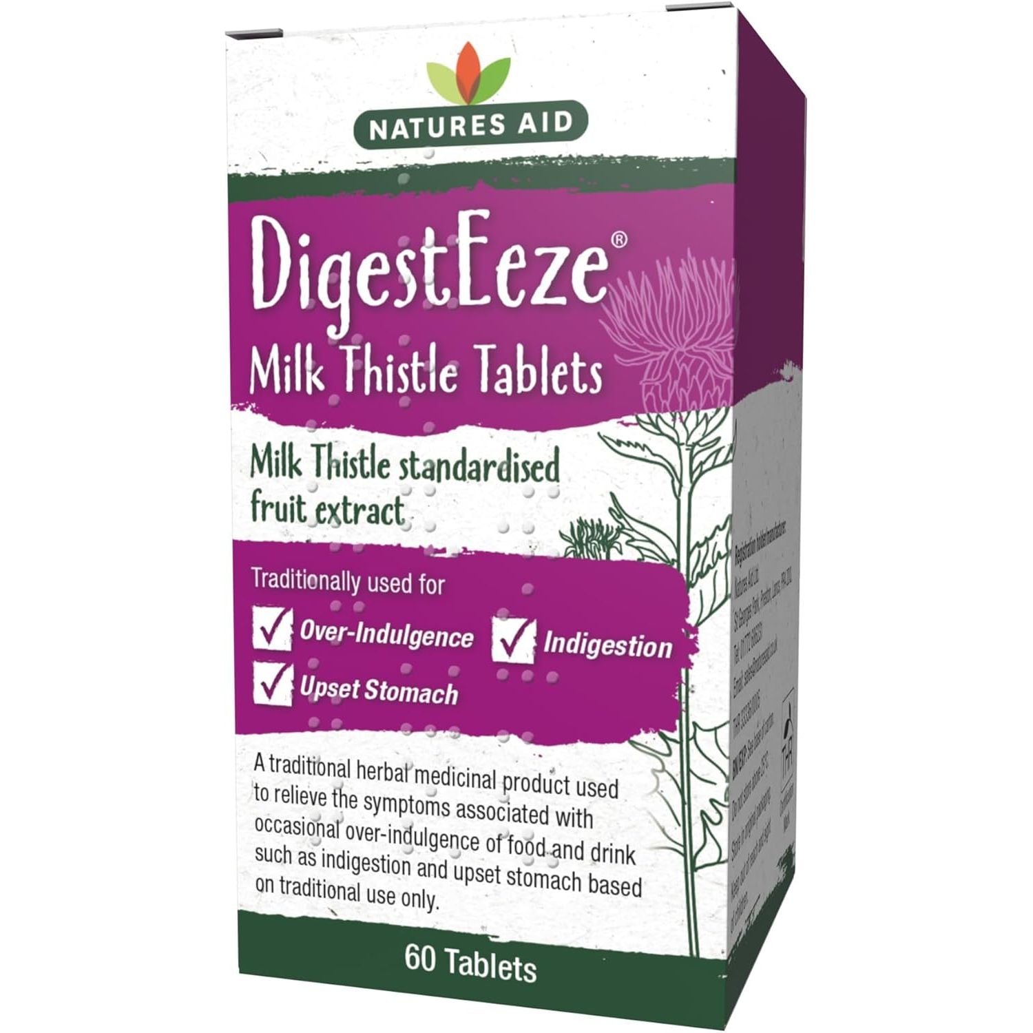 Natures Aid Digesteeze Milk Thistle 60 Tablets – Supports Liver & Digestive Health – High Strength Silymarin – Vegan, Non-Gmo, Gluten-Free – Traditional Herbal Remedy for Indigestion Relief