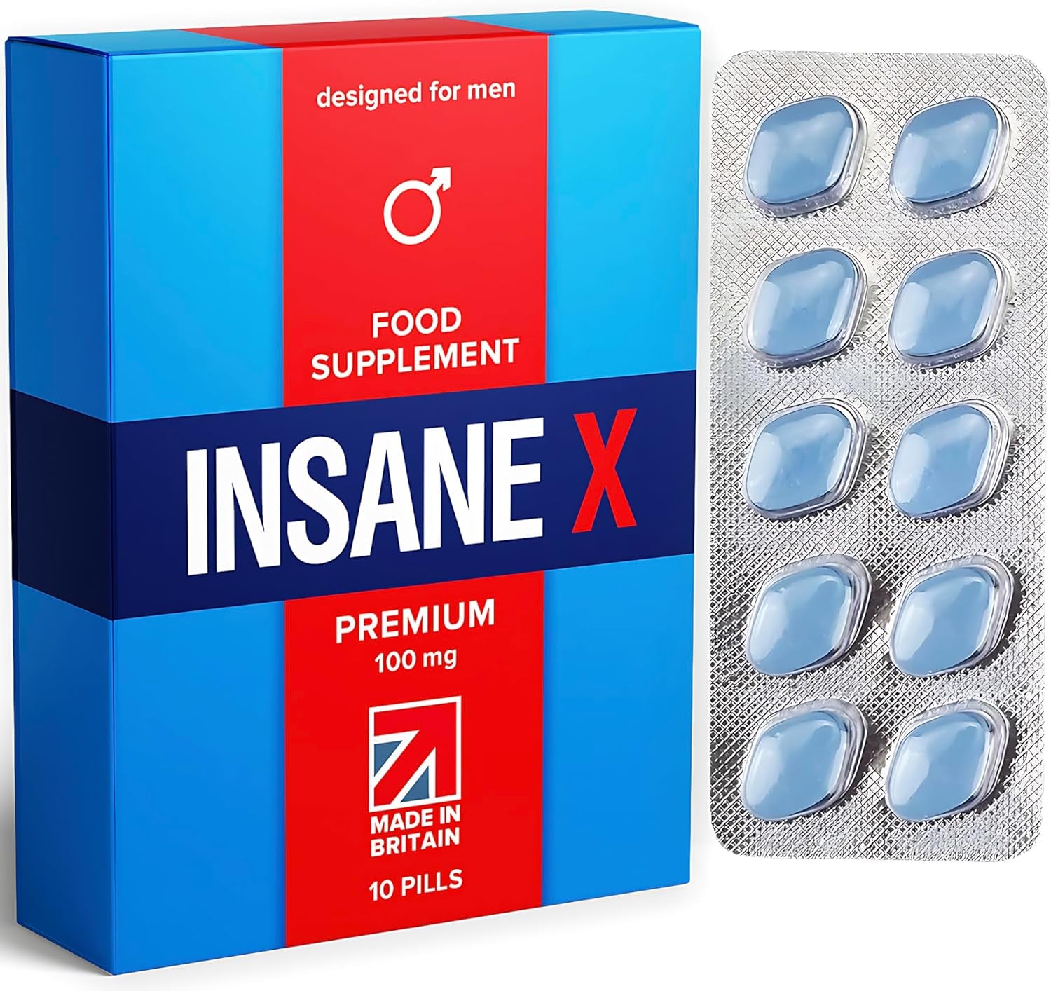 10 INSANE X Premium - Extra Strong Pills for Men UK - Natural Fast-Acting Maca Ginseng Tablets for Men - for Enhanced Performance