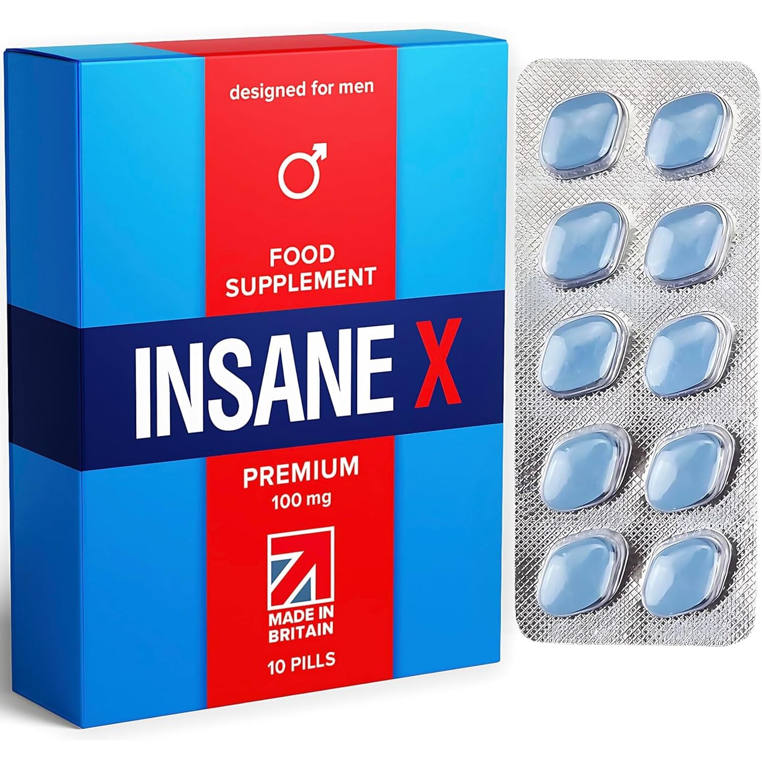 10 INSANE X Premium - Extra Strong Pills for Men UK - Natural Fast-Acting Maca Ginseng Tablets for Men - for Enhanced Performance