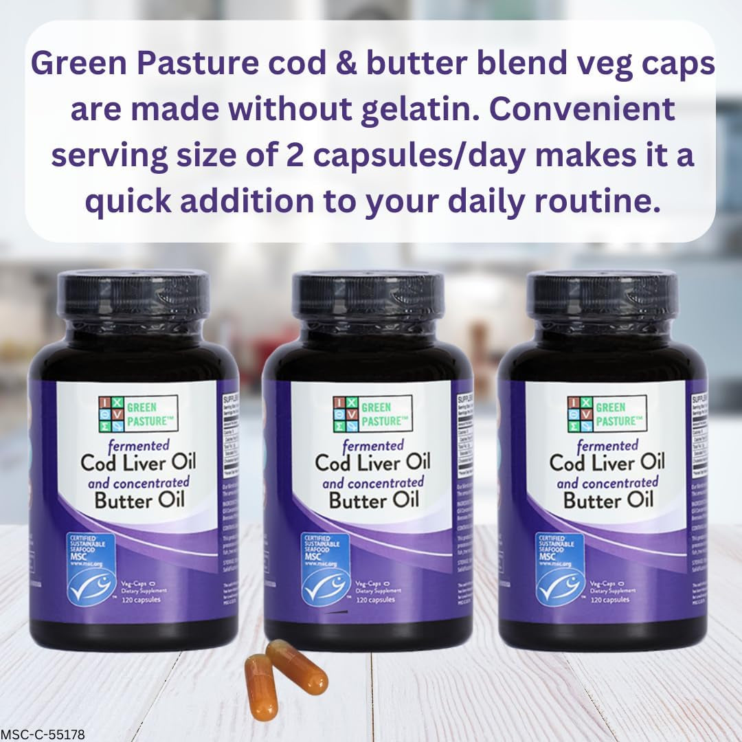 Green Pasture Blue Ice Royal Butter/Fermented Cod Liver Oil Blend - 120 Capsules