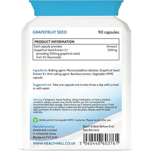 Health4All Grapefruit Seed Extract (GSE) 90 Capsules for Candida and Utis. Herbal Antifungal Candida Cleanse Supplement Capsules (Not Tablets), Vegan | Made in UK