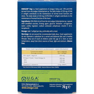 Vegan Omega 3 OMEGOR Veg - Algae Oil Omega3 Capsules Certified by IFOS and Vegan Society - 250Mg EPA and 125Mg DHA with Vitamin E (60 Caps)