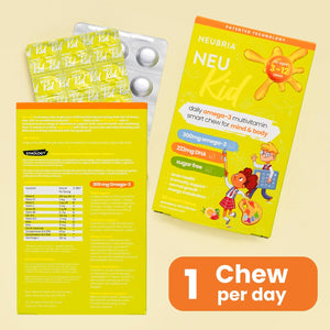 NEUBRIA NEU Kid Multivitamin & Omega-3 - Children Vitamins A, C, D, E, B Complex & Fish Oil for Kids - Sugar-Free Natural Soft Chews for Daily Wellness - UK Made, 30 Chewables