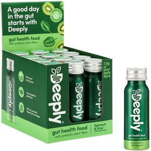 Deeply Foods Daily Prebiotic Fibre – Powerful Proven Prebiotics for Gut Health, Supports Digestion, Reduces Bloating, Vitamin D3 & B9 for Immune (12 Pack, Spinach and Kiwi)