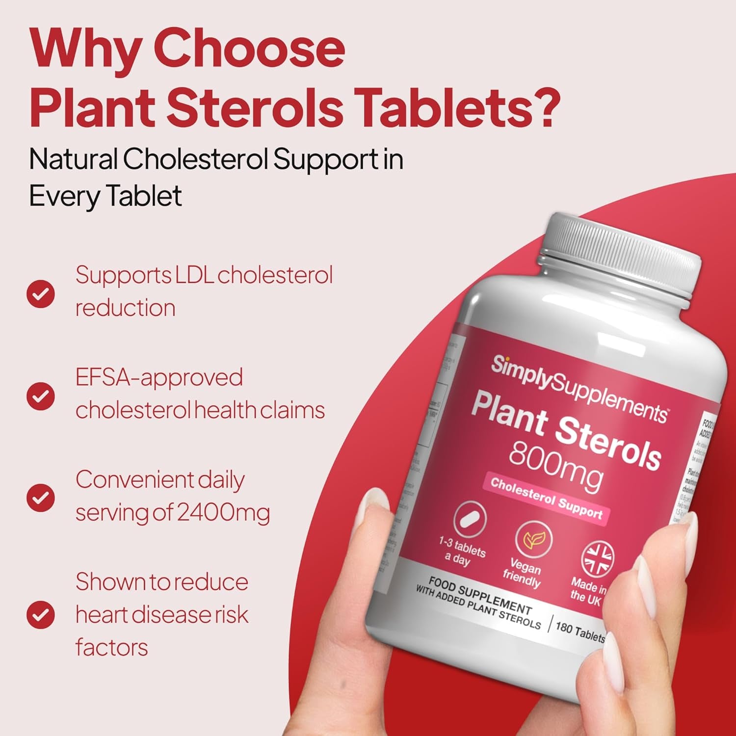 Plant Sterols 800Mg | Helps Maintain Normal Cholesterol Levels | with Beta-Sitosterol | 360 Vegan Tablets = 4 Months' Supply | Vegan & Vegetarian Friendly | Manufactured in the UK