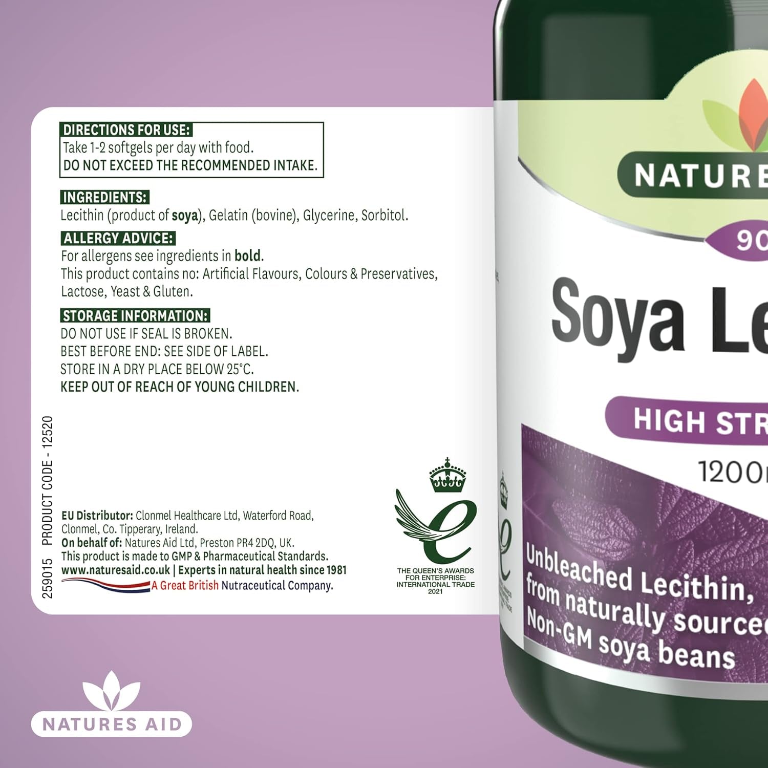Natures Aid Soya Lecithin 1200Mg - High Strength Phospholipids - Supports Brain Health, Liver Function & Metabolism - Natural Food Supplement - Non-Gmo, Gluten-Free, Salt and Sugar Free - 90 Softgels