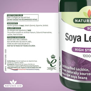 Natures Aid Soya Lecithin 1200Mg - High Strength Phospholipids - Supports Brain Health, Liver Function & Metabolism - Natural Food Supplement - Non-Gmo, Gluten-Free, Salt and Sugar Free - 90 Softgels