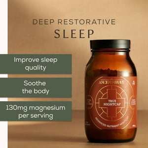 Ancient + Brave True Nightcap 180G - Sleep Supplement for Adults with Magnesium, Zinc, Vitamin C, Amino Acids - Natural Sleep Aid Powder - Recover Sleep, Anxiety Support, Lemon Ginger Flavor, Vegan