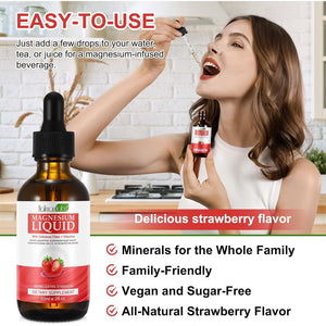 Magnesium Glycinate Liquid Drops-1000Mg Magnesium Liquid Supplement with Cellulose Fiber, Bromelain, Vitamin B6, C, D, Zinc, Magnesium Liquid Drops, Strawberry Flavor