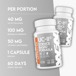 WFN Approved UC-II - Type 2 Collagen for Joints - 60 Capsules - 40Mg Undenatured Type II Collagen - Complex with UC II Collagen, Vitamin C & Boswellia Serrata - Produced & Tested in Germany