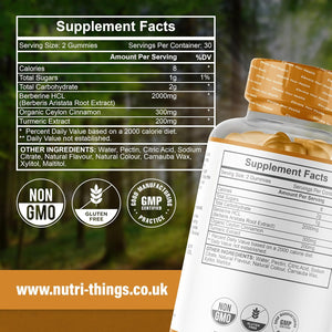 Berberine Gummies with Ceylon Cinnamon & Turmeric – High Strength Berberine HCL Supplement for Metabolic Support, Blood Sugar Balance – Vegan & Gluten-Free – 60 Gummies