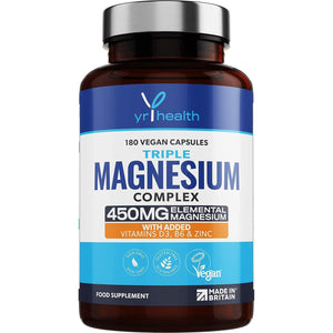 Vegan Magnesium Supplements with Zinc, 180 Capsules, Triple Magnesium Complex Supplement plus Vitamin D, B6 & Copper, Vegan Society Registered, Made in the UK by Yrhealth