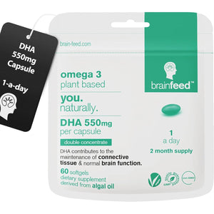 Omega 3 DHA 550Mg per Capsule for Brain & Eye Health (60) | 1-A-Day | Vegan Omega 3 Algae Oil | High DHA Supplements | Double Concentrated Algae Omega 3 Vegan DHA | 2 Month Supply