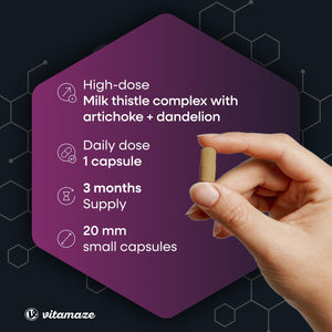 Milk Thistle High Strength 6000Mg (3 Months) with Dandelion & Artichoke, High Dose, 80% Silymarin Extract, Natural Liver Cleanse Supplement, 90 Vegan Capsules. Vitamaze®