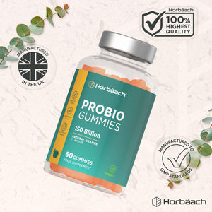 Probio Gummies | 150 Billion Friendly Bacteria per Bottle | Multi-Strain | 5 Billion X 60 Orange Flavour Gummies | for Men & Women | Vegan | 60 Count | by Horbaach