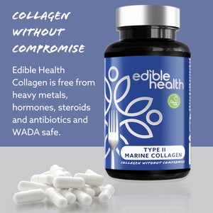 Edible Health Hydrolysed Type II Marine Collagen Capsules – 1025Mg Type II Collagen with Hyaluronic Acid & Vitamin C, High-Strength Skin & Joint Health Supplement for Women & Men – 60 Capsules