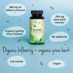 Vegavero Organic Bilberry 12,000 Mg & Pine Bark | from High Strength Extracts | Premium Quality from Finland | NO Additives | 90 Capsules | Vegan