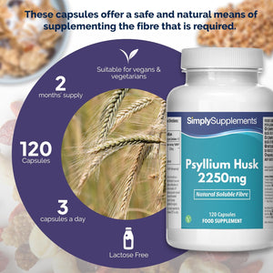 Pure Psyllium Husk Capsules | Supports Digestive Health & Fibre Intake | 120 Capsules = 40 Days Supply | Manufactured in the UK in Accordance with GMP Standards