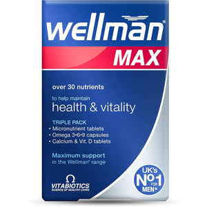 Wellman Max - Maximum Strength Multivitamin Formula Mix with Support for Energy, Immune System, Testosterone Level, Bone Health, Brain Health,Heart Health and Vision Health, 84 Tablets by Vitabiotics
