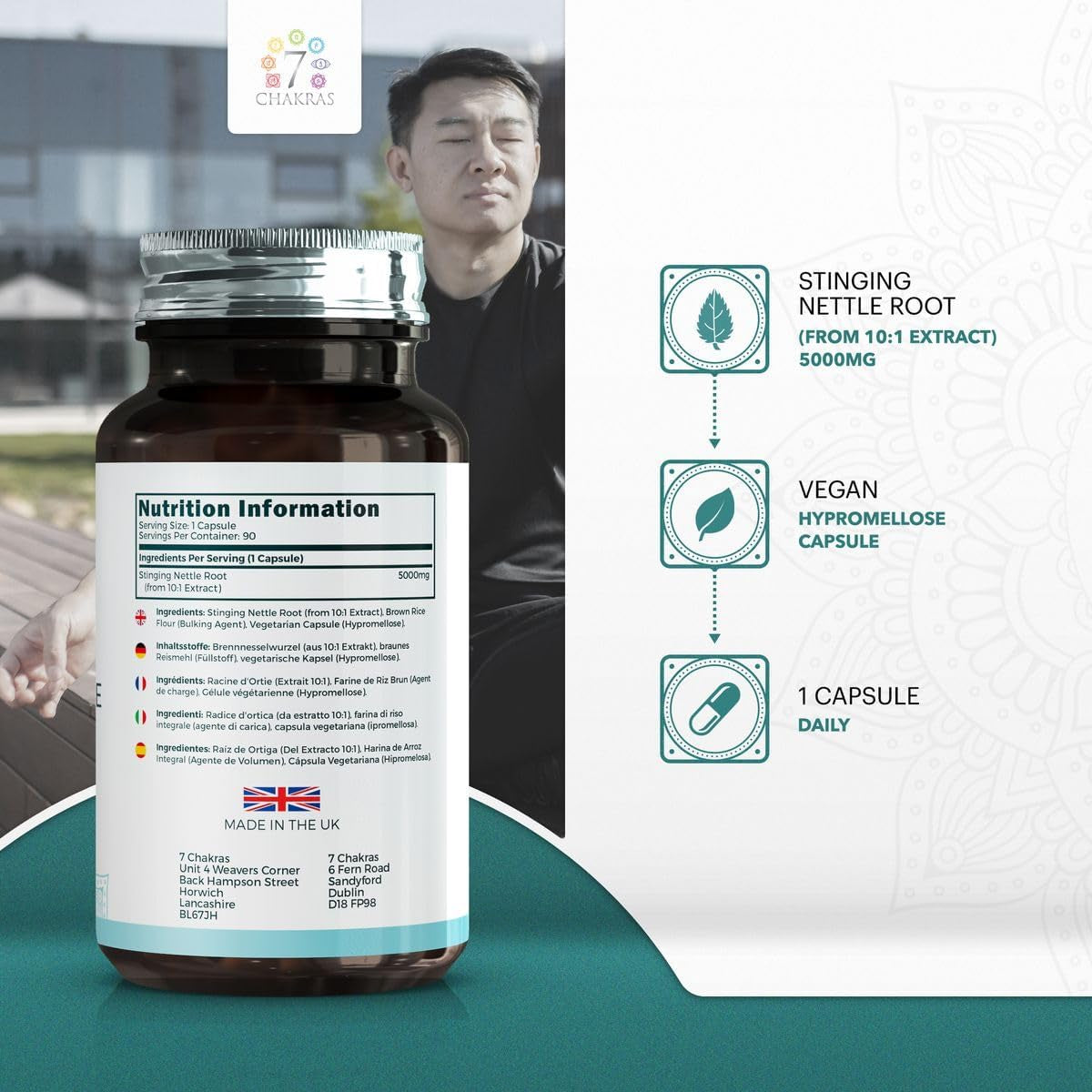 7C Stinging Nettle Root | 90 High Strength Stinging Nettle Root Capsules - 5000Mg Nettle-Root per Serving from 10:1 Extract | Non-Gmo, Gluten & Allergen Free | ISO Certified & Manufactured in the UK