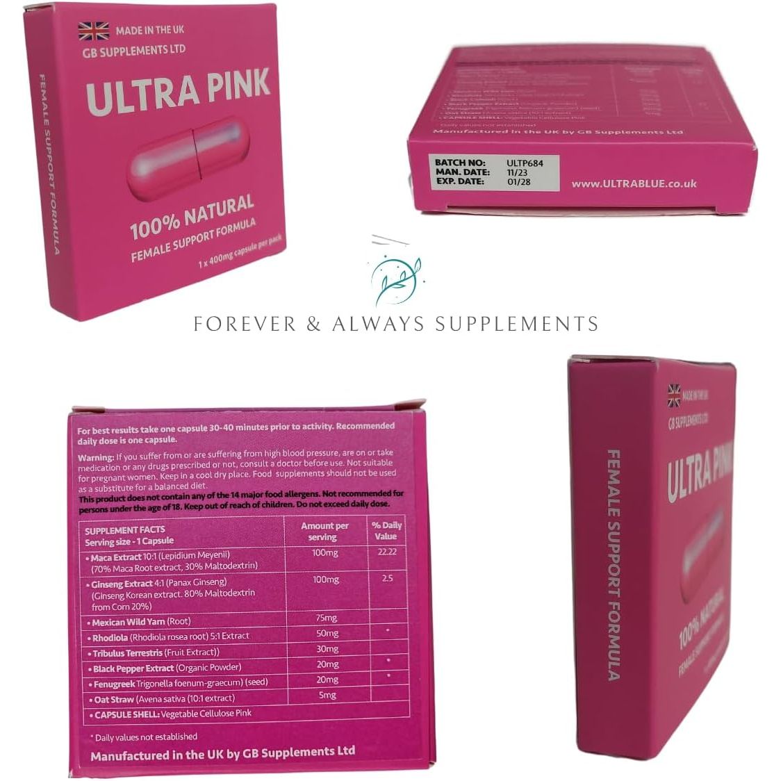 3 X Ultra Pink 400Mg Sex Tablets for Women Bundle! 100% Natural Female Libido, Sex Drive & Enhancement Supplement! Contains Maca, Ginseng