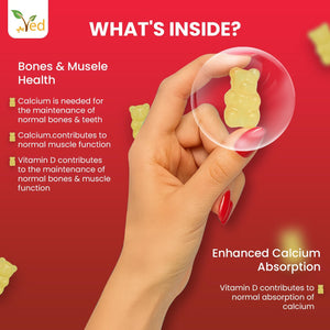 Ved Calcium Gummies; Chews Litchi Flavour, Calcium & Vitamin D Gummies, Vegetarian Vegan Health Supplement - 60 Chews 30 Days’ Supply