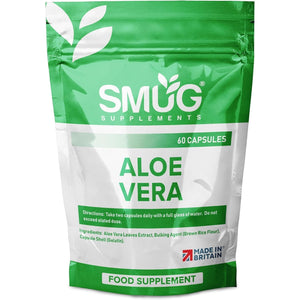SMUG Supplements Aloe Vera - 60 Capsules - High Strength Natural Herb to Support Colon Cleanse and Detox - Two-A-Day - Equivalent to 12000Mg Leaf Juice - Made in Britain