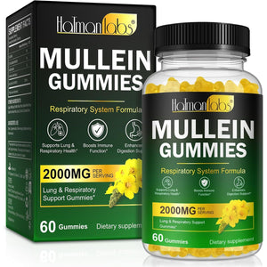 Mullein Gummies - Mullein Leaf Extract for Lungs, Mullein Leaf Gummies 2000Mg - Lung and Respiratory System Support, Vegan & Non-Gmo