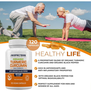 Organic Turmeric Curcumin High Strength and Organic Black Pepper 120 Veg Capsules Advanced Turmeric with Active Ingredient Curcumin Organic Vegan 120 Capsules