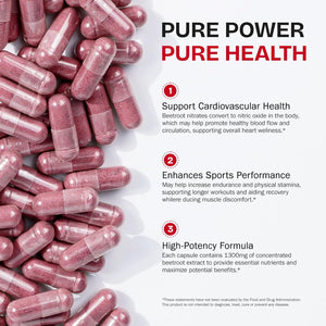 Beetroot Capsules 1300Mg - High Strength Beetroot Supplement 60 Vegan Capsules - Nitric Oxide