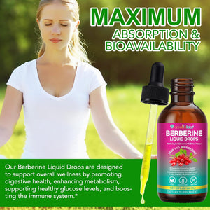 Berberine Supplement with Ceylon Cinnamon, Berberine Liquid Drops with Turmeric Curcumin, Ceylon Cinnamon, Bitter Melon, Digestive Health Support, Immune Support, 60Ml