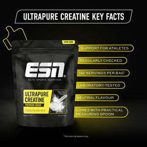 ESN Ultrapure Creatine Monohydrate, 500 G / 1.1 Lbs Creatine Powder, 142 Servings - Vegan - Made in Germany, Laboratory Tested