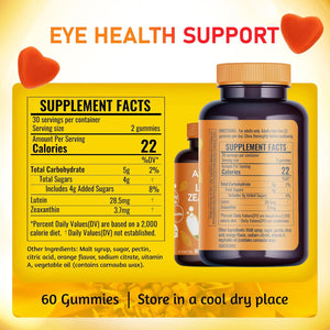Lutein Gummies (60 Count) Eye Health Supplement with Zeaxanthin & Vitamin a – Orange Flavor, Blue Light Protection, Supports Vision Care for Adults & Kids – Vegan, Non-Gmo, Gluten Free